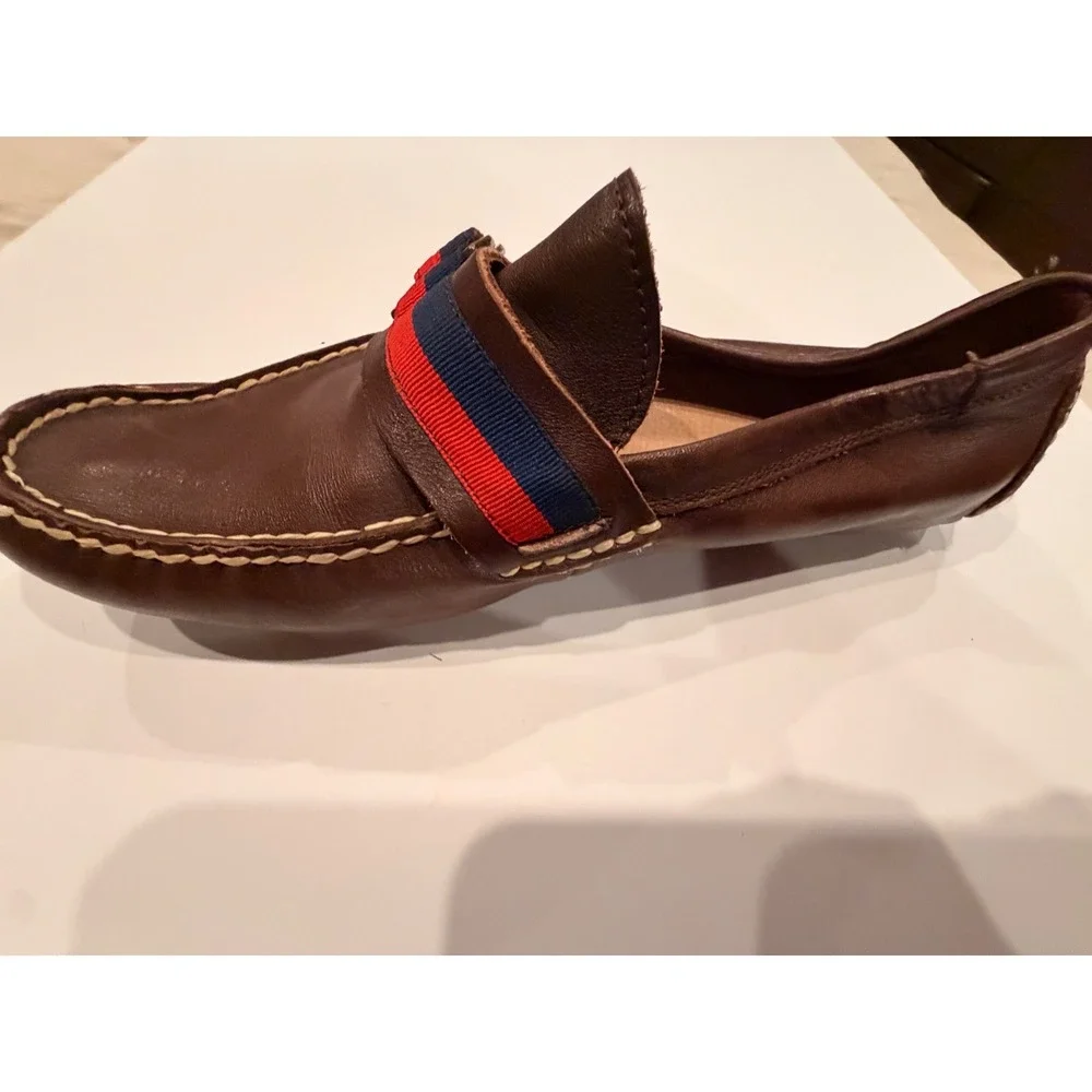 Polo Ralph Lauren Terry Ribbon Brown Leather Driving Loafers Mens 12 B12 Stripe